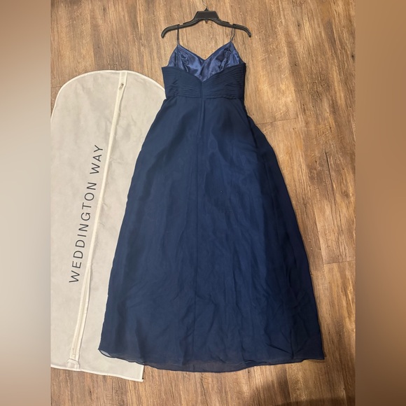 Weddington Way Bridesmaid Navy Pleated Flowy Maxi Dress Sz 8 Flattering Wedding - Picture 4 of 8